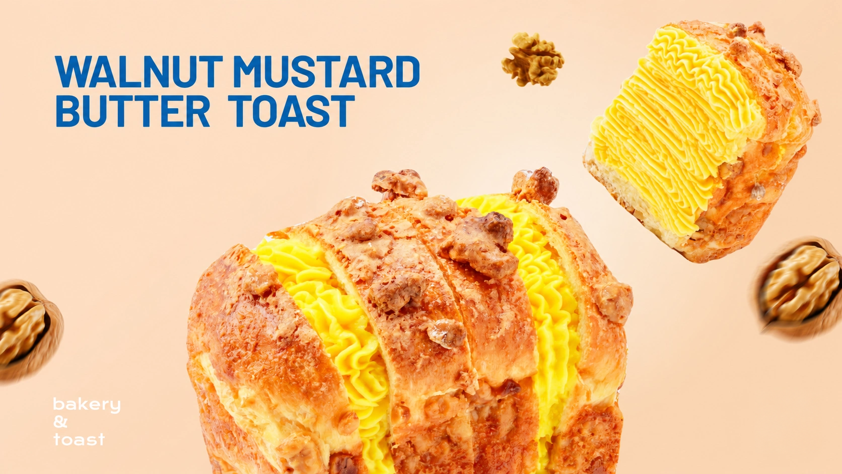 Walnut & Yellow Mustard Toast with walnut pieces and mustard cream
