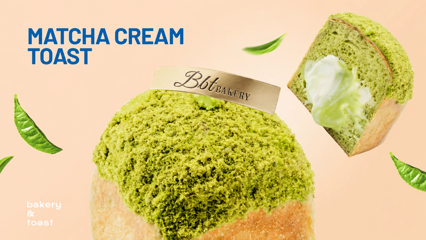 Matcha Cream Toast with green matcha cream topping