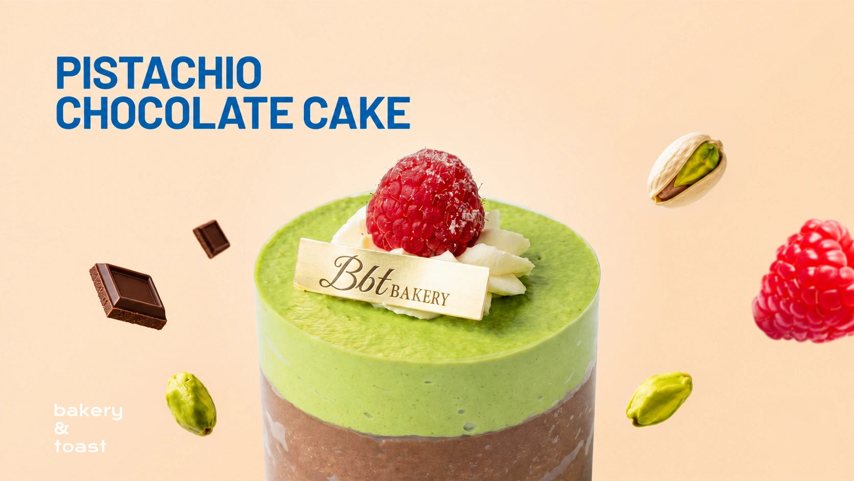Pistachio Chocolate Cake with pistachio cream and chocolate layers