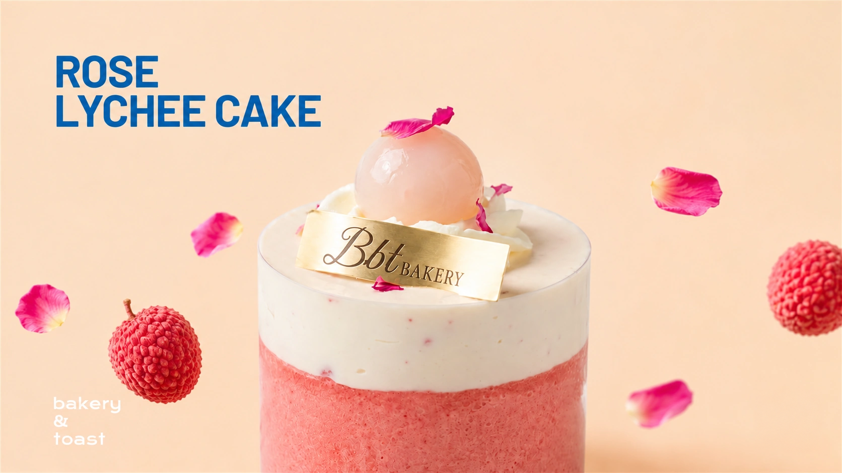Rose Lychee Cake with rose and lychee decoration