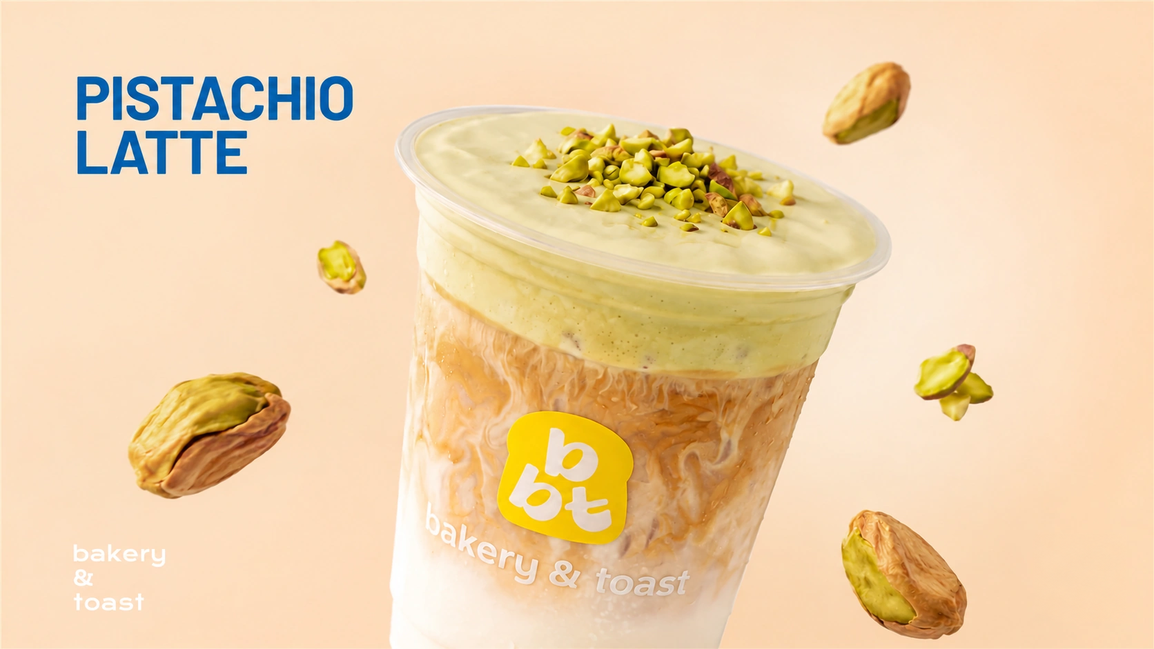 Iced Pistachio Latte topped with pistachio cream